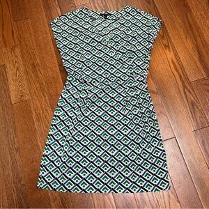 BANANA REPUBLIC Navy, Green, Blue, and White Pattern Knee Length Summer Dress